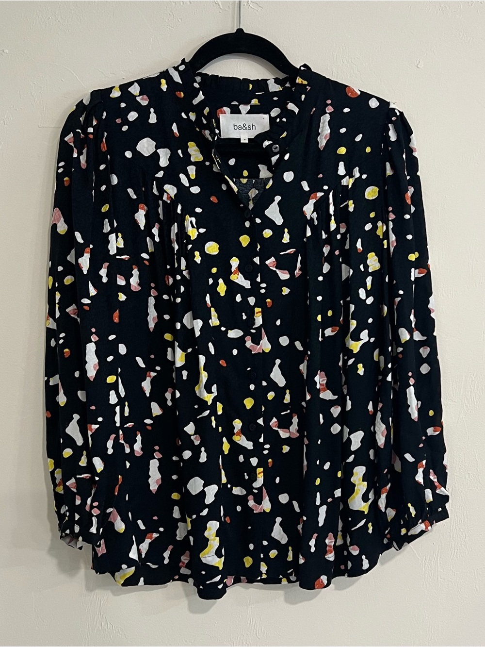 BA&SH Chemise Tonka Button Down Splatter Shirt Black Size 0 Business Workwear